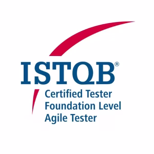 ISTQB logo with a red curved swoosh above the text ISTQB Certified Tester Foundation Level Agile Tester on a white background.
