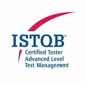 ISTQB logo with the text Certified Tester Advanced Level Test Management under a red curved swoosh.